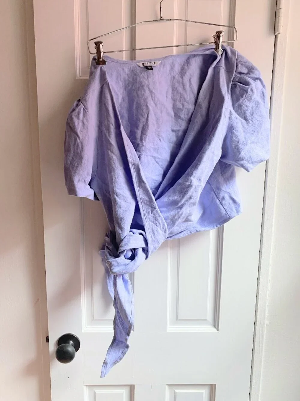Nettle Studios Periwinkle Cornflower Blue Linen Tied Crop Top Sz XL